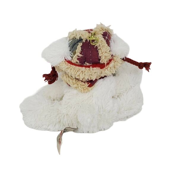 Hugfun Dog Plush 5.5" White Winter Hat Scarf Stuffed Animal Toy Plaid Puppy Gift - Picture 3 of 4